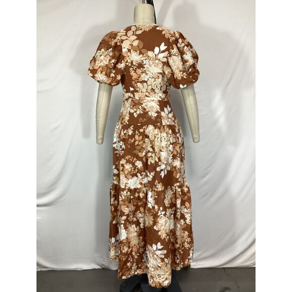 Shona Joy 'Capucine Plunged' Short Sleeve Brown Dress Size 4 - Picture 3 of 4